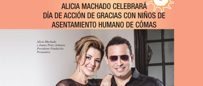 Alicia Machado celebrará Día de Acción de Gracias con niños de Asentamiento humano de Cómas